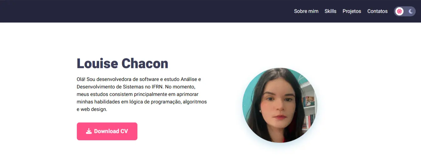 Print da página inicial do portfólio